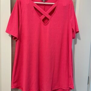 NWOT WHITE BIRCH Women's HOT PINK Crisscross ribbed Top